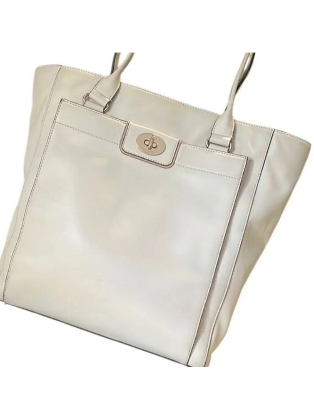 Kate Spade Ivory Leather Gold Hardware Large Tote Bag